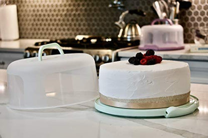 Top Shelf Elements Cake Carrier, Two sided Cake Holder Serves as Five Section Serving Tray, Portable Cake Stand Fits 10 inch Cake, Cake Box Comes With Handle, Stand Holds Pies (Seafoam Green) 🍁 All In One Marketplace Canada