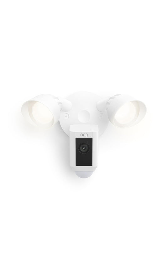 Ring Floodlight Cam Wired Plus with motion-activated 1080p HD video, White