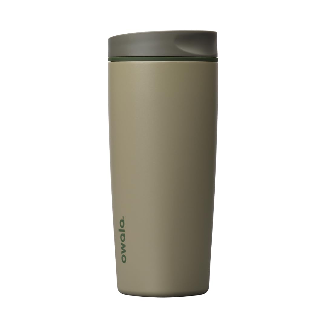Owala SmoothSip Slider Insulated Stainless Steel Coffee Tumbler, Reusable Iced Coffee Cup, Hot Coffee Travel Mug, BPA Free 20 oz, Off Road