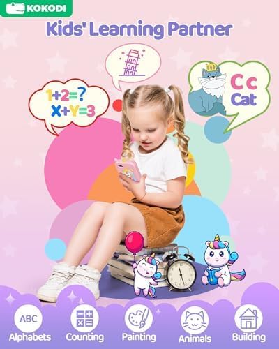 KOKODI Kids Smart Phone Toys, Christmas Birthday Gifts Dinosaur Play Phone for Girls 3-10, Touchscreen HD Dual Camera Cell Phone for Kids, Travel Toy Preschool Learning Toy 🍁 All In One Marketplace Canada