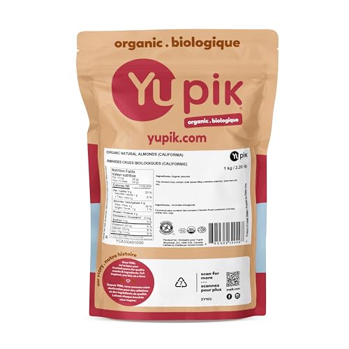 Yupik Organic Almonds - 1kg Raw Whole Nuts, Non-GMO, Vegan & Gluten-Free