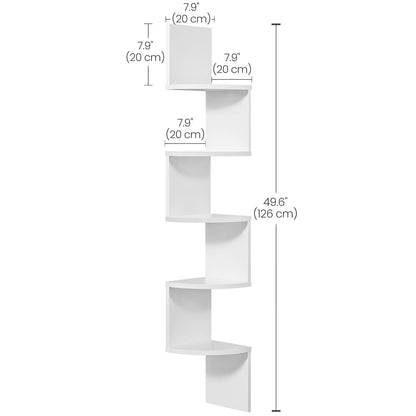 VASAGLE CUSTOS Collection - Corner Shelf Wall Mount, 5-Tier Floating Corner Bookshelf, Plant Shelf for Bedroom, Living Room, Bathroom, Home Office, Cloud White ULBC72WT VASAGLE
