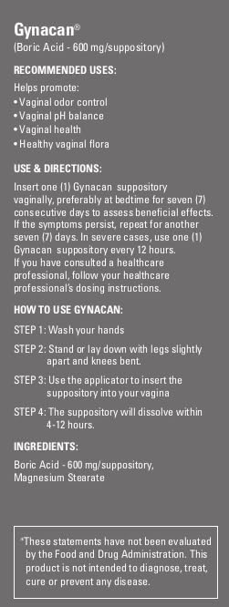 Gynacan – Boric Acid 600mg-Vaginal Capsules-Relieves Yeast Infections-pH Balanced Formula- Antibiotic-Free-with Applicator-30 Count-Made in Canada