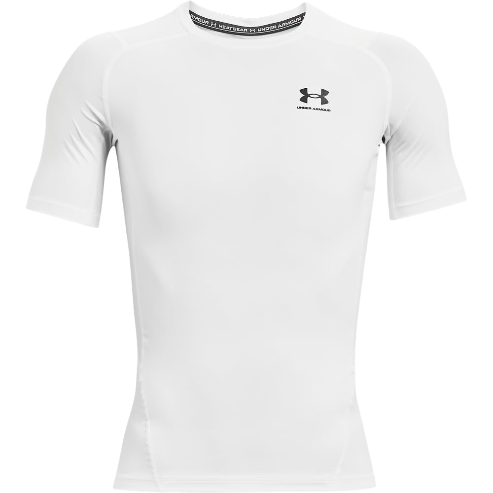 Under Armour Mens Armour HeatGear Compression Short-Sleeve T-Shirt, White (100)/Black, Small Under Armour
