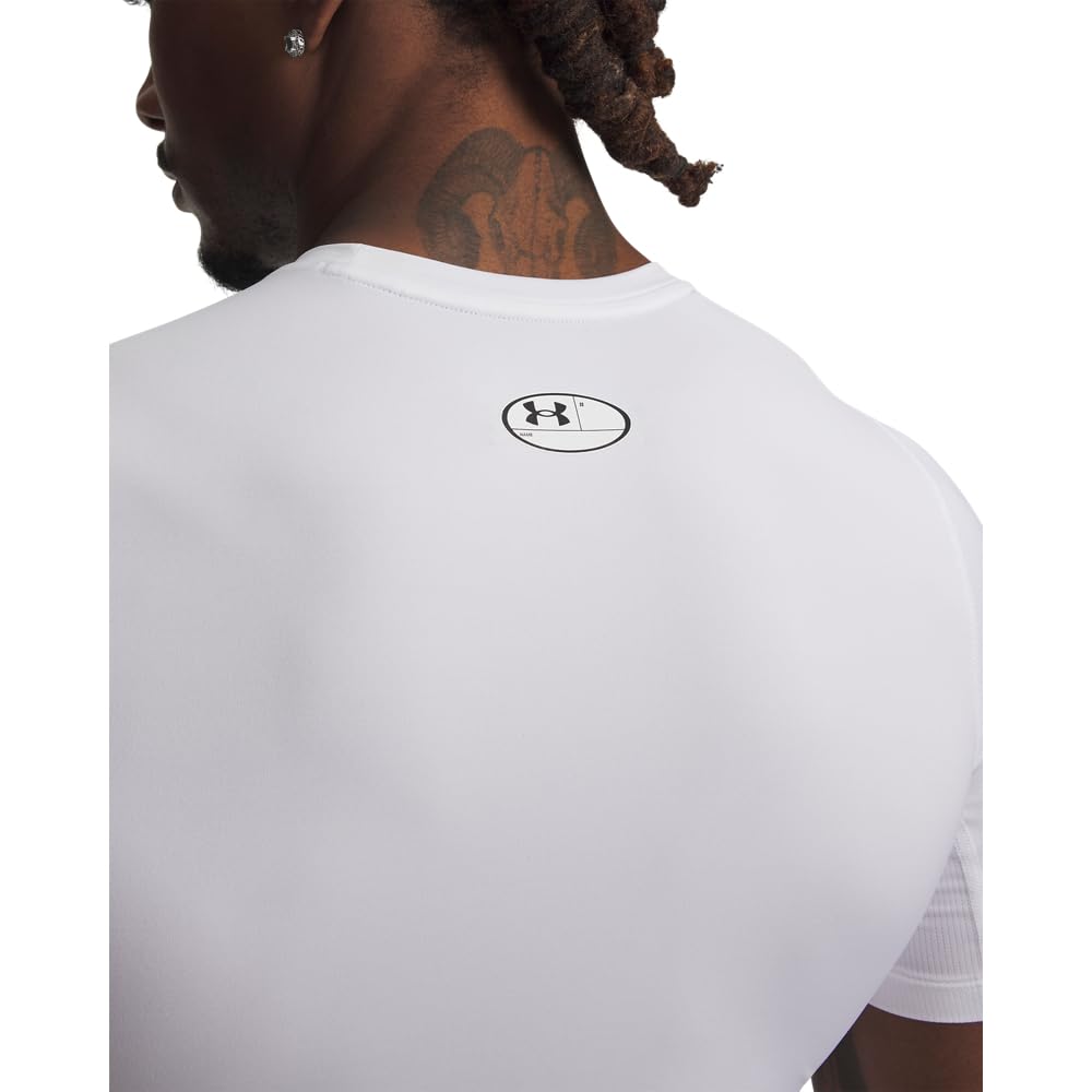 Under Armour Mens Armour HeatGear Compression Short-Sleeve T-Shirt, White (100)/Black, Small Under Armour