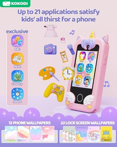 KOKODI Kids Smart Phone Toys, Christmas Birthday Gifts Dinosaur Play Phone for Girls 3-10, Touchscreen HD Dual Camera Cell Phone for Kids, Travel Toy Preschool Learning Toy 🍁 All In One Marketplace Canada