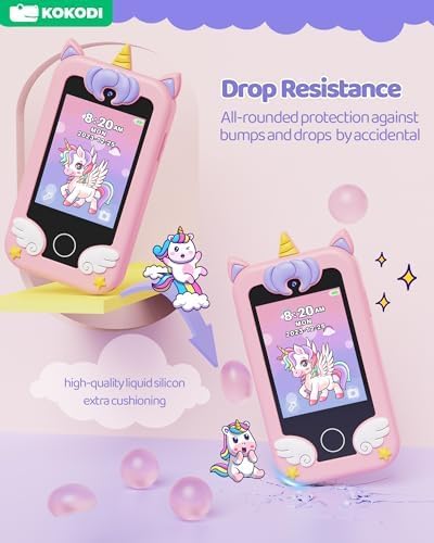 KOKODI Kids Smart Phone Toys, Christmas Birthday Gifts Dinosaur Play Phone for Girls 3-10, Touchscreen HD Dual Camera Cell Phone for Kids, Travel Toy Preschool Learning Toy 🍁 All In One Marketplace Canada