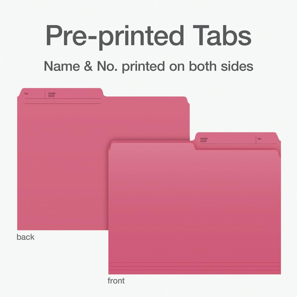 Pendaflex File Folders, 1/2 Cut Tab, Letter Size, Pink, Durable Paper Stock, 100/Box, Ideal for Office/Home/School File Organization, Made in Canada Pendaflex