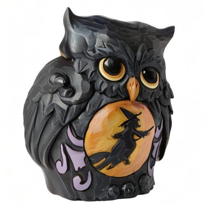 Figurine miniature Halloween Enesco Jim Shore, petit hibou noir avec scène de sorcière, 3,75 pouces, doré