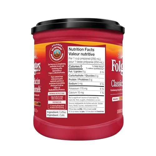 Folgers Classic Roast Medium Roast Ground Coffee, 816 g Multi-Pack (6 Canisters)