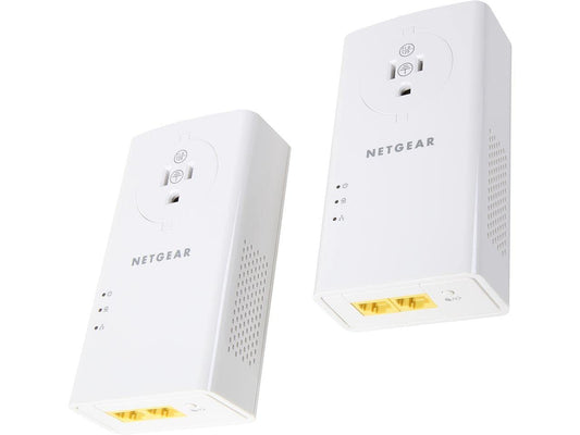 NETGEAR Powerline Adapter Kit, 2000 Mbps Wall-Plug, 2 Gigabit Ethernet Ports with Passthrough + Extra Outlet (PLP2000-100PAS) NETGEAR