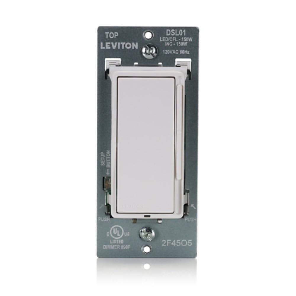 Leviton Decora Dimmer with Slide Bar and Rocker Switch, 15 Amp, DSL01-L0W, White