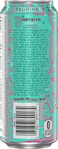 Monster Ultra Vice Guava Energy Drink – Zero Sugar, 473 mL Cans (12 Pack)