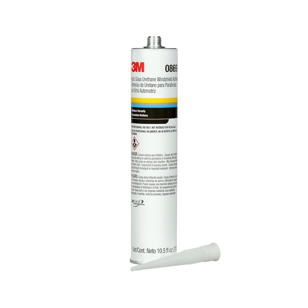 3M Auto Glass Urethane Windshield Adhesive, 08693, Medium Viscosity, High-Strength, Fast-Curing, 310 mL/10.5 fl oz Cartridge, White 3M