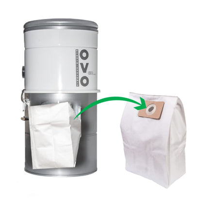 OVO Central Vacuum Triple Layer Disposable Filtration Bags, 12L /3.2Gal, ONLY for OVO units equipped with a bag pipe adapter without a lip on it - for OVO-700/630/550-18B/18V/25H, NADAIR-700/600AL-22