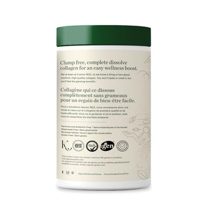 Great Lakes Wellness Grass-Fed Collagen Peptides - Unflavored Hydrolyzed Powder, Non-GMO, Hormone & Antibiotic Free - 454g