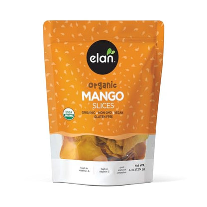 Elan Organic Mango Slices – Sulphite-Free, No Added Sugar, Non-GMO, Vegan & Gluten-Free, 125g (8 Count)