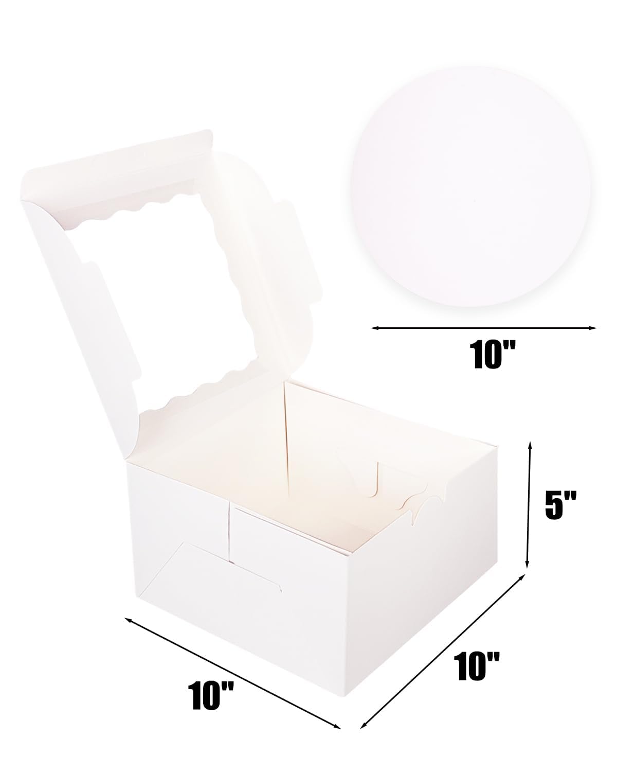 qiqee 10x10x5 Cake Box, 18 Sets White Cake Box with Window ＆ 18 Sets 10" White Cake Round Boards, 10inch Cake Containers & 10 Meters Gold Silk Ribbon 🍁 All In One Marketplace Canada