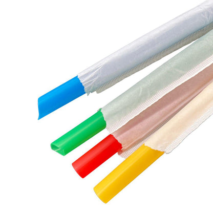 Value+ - 8" Assorted Colours Plastic Straws- Bubble Tea- Sharp End - Paper Wrapped - 12 mm