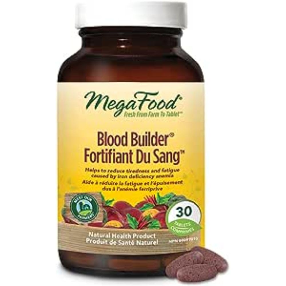 MegaFood Blood Builder - Vegan Iron Supplements with Vitamin C, Folic Acid, Vitamin B12, Beet Root - Iron Supplement for Anemia Prevention - 30 Tablets - Available at All In One Marketplace Canada