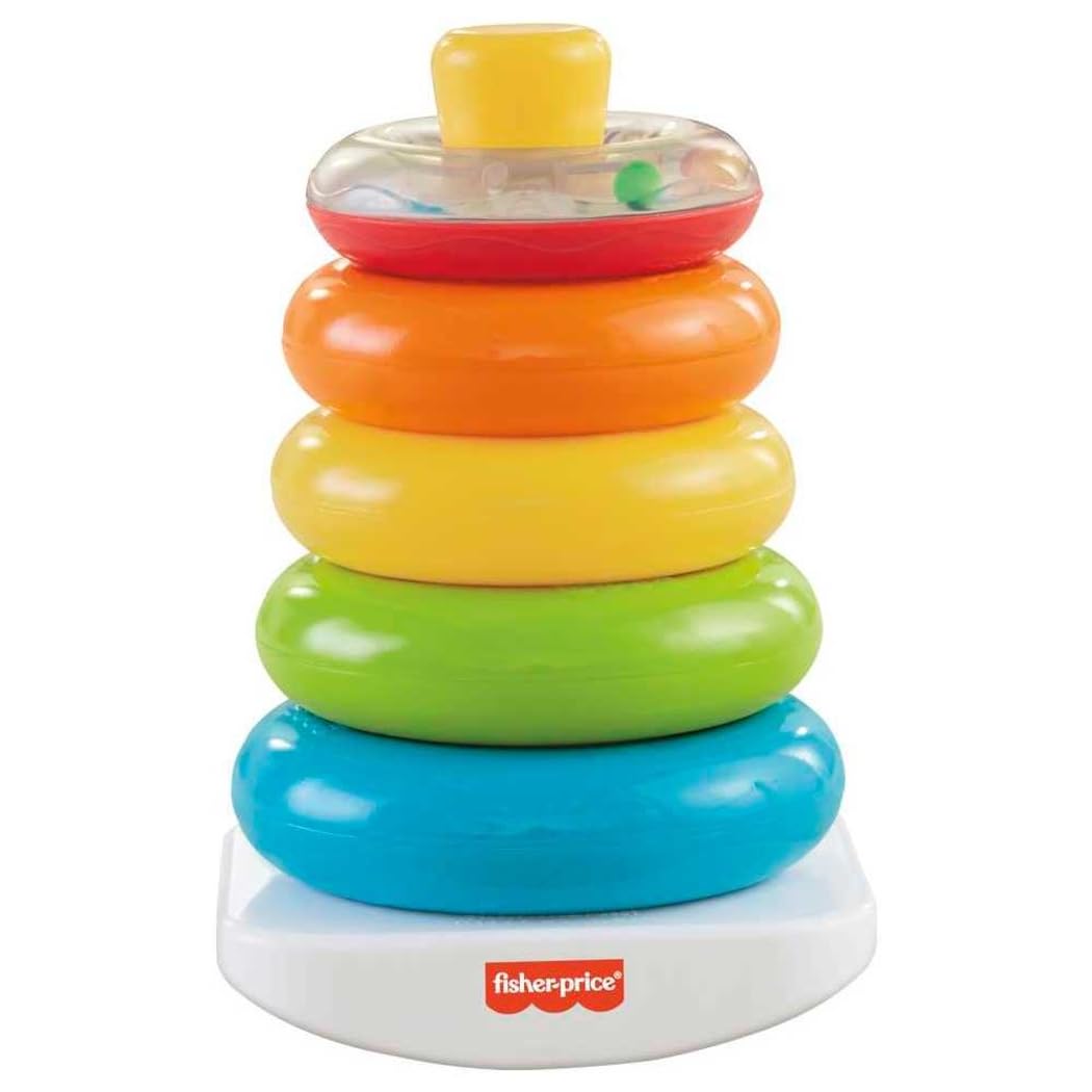 Fisher-Price Baby’s First Blocks & Rock-a-Stack Toy Set, Bucket of 10 Shapes & Ring Stacking Activity for Developmental Play Ages 6+ Months Fisher-Price