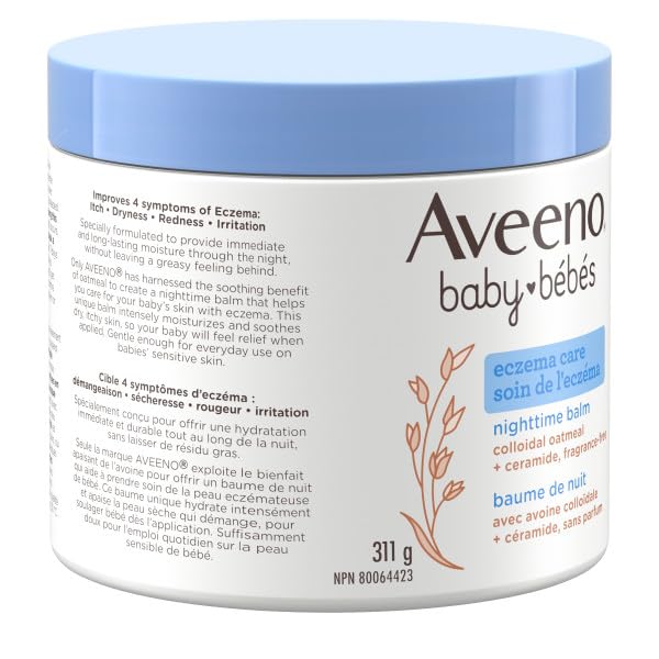 Baume de nuit Aveeno Baby Eczema Care - Lotion corporelle pour le coucher apaisant les démangeaisons liées à l'eczéma, avoine colloïdale + céramides - Sans parfum, lot de 2 (622 g au total)