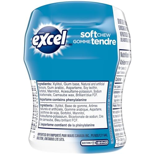 EXCEL, Peppermint Flavoured Sugar Free Soft Chew Gum, 40 Pieces, 6 Bottles