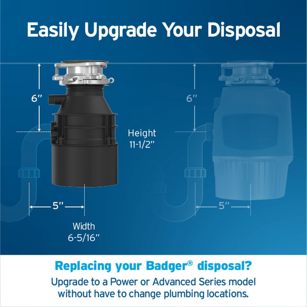 InSinkErator Badger 5 Garbage Disposal with Power Cord, Standard Series 1/2 HP Continuous Feed Garburator, Badger 5 W/C