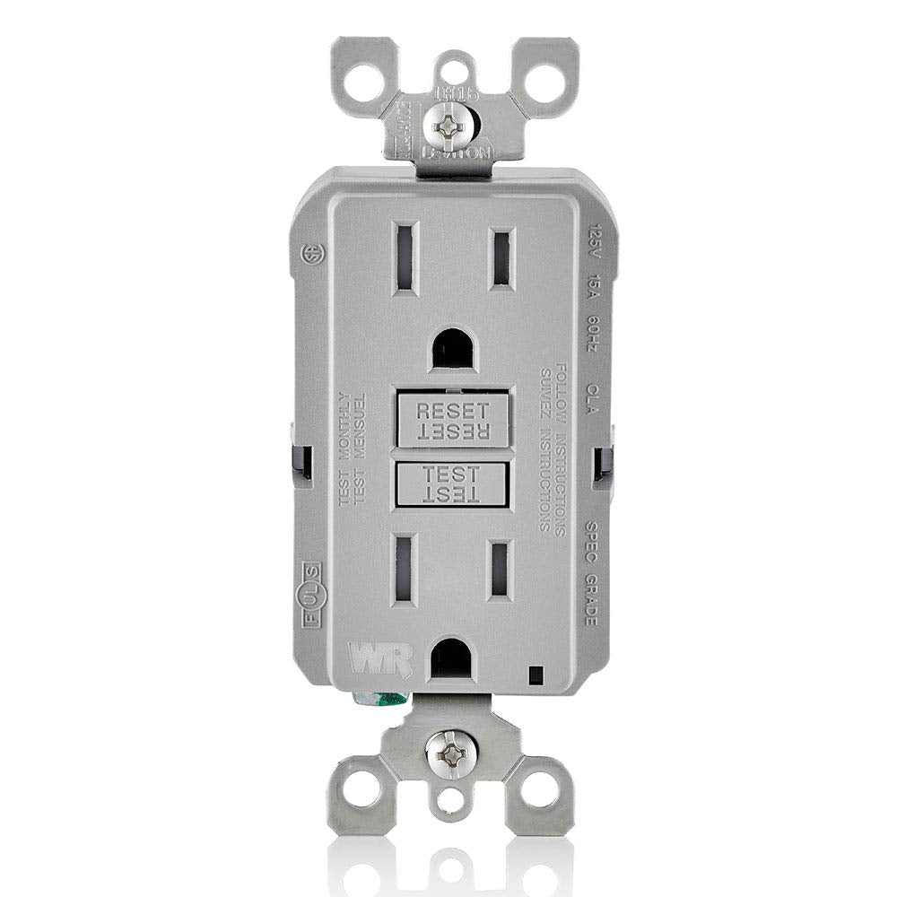 Leviton GFCI Weather-Resistant Receptacle, 15 Amp Tamper-Resistant, GFWT1-GY, Grey