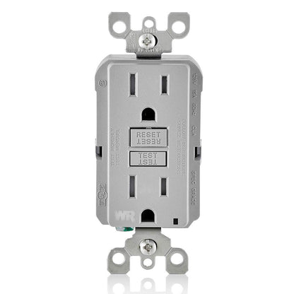 Leviton GFCI Weather-Resistant Receptacle, 15 Amp Tamper-Resistant, GFWT1-GY, Grey