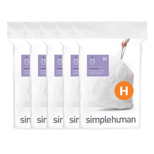 simplehuman Code H 100 Count, Dispenser Pack Custom Fit Liners, Drawstring Trash Bags, 30-35L / 8-9 Gallons, White - Available at All In One Marketplace Canada