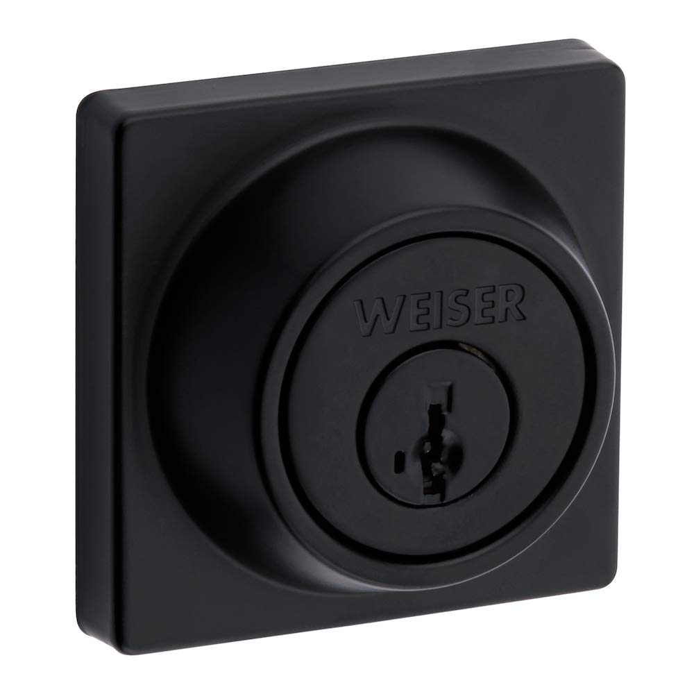 Weiser Elements Matte Black Square Deadbolt Lock, ANSI/BHMA Grade 3 Certified Front Door Lock, Kick Proof, Bump Proof & Anti-theft Exterior Door Lock with Key, Traditional Door Locks for Entry Door Weiser