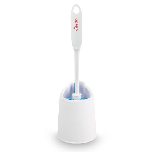Vileda Deluxe Toilet Brush and Holder | Cleaner Brush with Ergonomic Handle | Easily Clean Under the Rim | Angled Bristles Reach Tough Spots