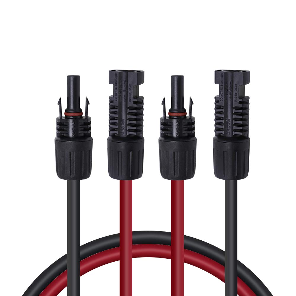 Renogy 20FT 12AWG Solar Panel Extension Cable with Female and Male Connectors, 20Ft. 12AWG, 1 Pair 20' 12 Gauge Red and Black Renogy