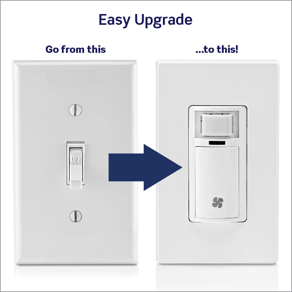 Leviton Humidity Sensor Switch for Bathroom Exhaust Fan, automate Ventilation, air Circulation, Moisture Control, ¼ HP, Single Pole, DHS05-1LW, White Leviton