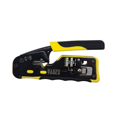 Klein Tools VDV226-110 Ratcheting Modular Data Cable Crimper/Wire Stripper/Wire Cutter for RJ11/RJ12 Standard, RJ45 Pass-Thru Connectors KLEIN TOOLS