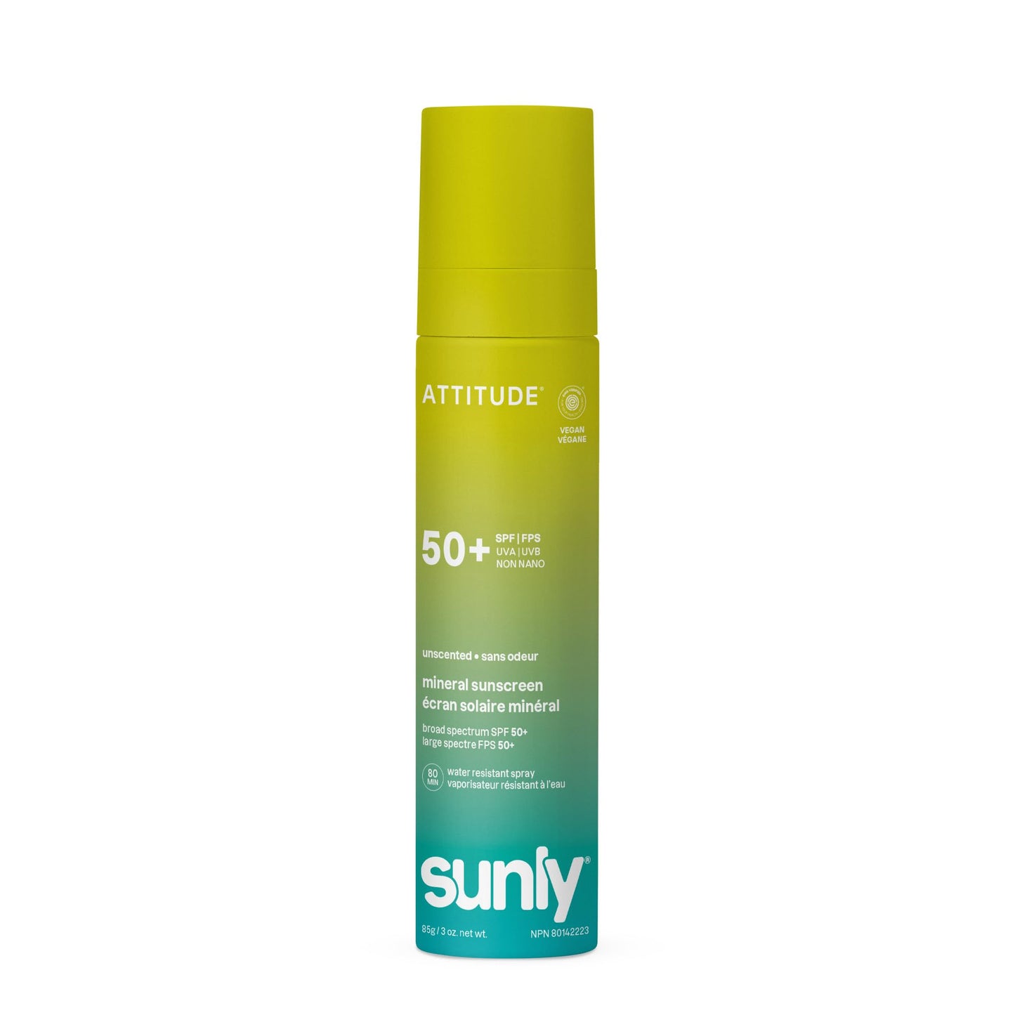 ATTITUDE Mineral Sunscreen Lightweight Lotion SPF 50, Broad Spectrum Zinc Oxide, EWG Verified, Non-Nano, Water-Resistant 80 Minutes, Non-Greasy for Face & Body, Vegan, Unscented, 80 grams