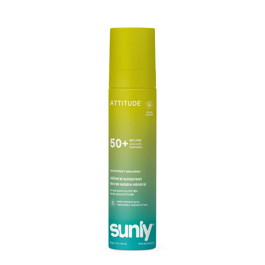 ATTITUDE Mineral Sunscreen Lightweight Lotion SPF 50, Broad Spectrum Zinc Oxide, EWG Verified, Non-Nano, Water-Resistant 80 Minutes, Non-Greasy for Face & Body, Vegan, Unscented, 80 grams