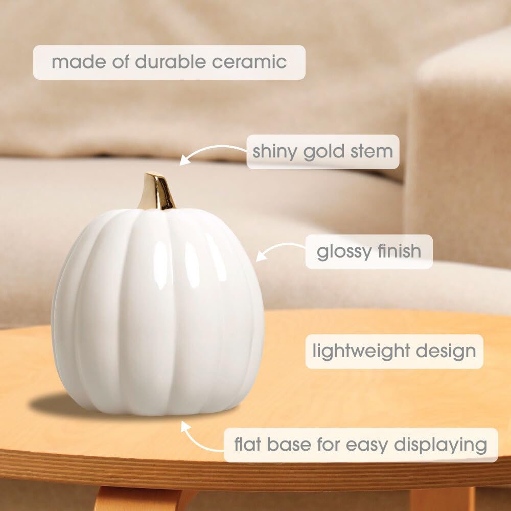 Citrouille en céramique blanche Pearhead, décoration d'automne pour la maison, décoration de fête moderne, décorations d'Halloween tendance, blanc, petit