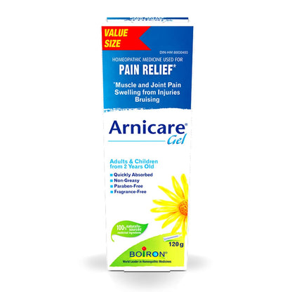 Boiron Arnicare Gel 120g for pain relief, Muscle pain and joint pain. Eases resorption of bruises and inflammatory oedema caused by falls, blows, blunt injury or surgery. 🍁 All In One Marketplace Canada