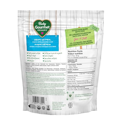 Baby Gourmet Organic Creamy Oatmeal Cereal, Stage 1, 6-Pack (227g Each) | Clean Label Certified | Made in Canada | Iron-Fortified, Sugar-Free, Organic