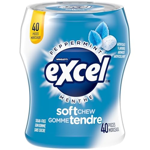 EXCEL, Peppermint Flavoured Sugar Free Soft Chew Gum, 40 Pieces, 6 Bottles