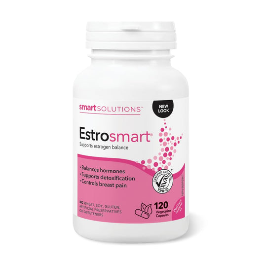 Smart Solutions Estrosmart Vegetarian Capsules, Balances Hormones, Supports Estrogen Metabolism, and Controls Breast Pain. With Calcium D-Glucarate, and DIM, Gluten-Free, Soy-Free, No Artificial Preservatives or Sweeteners, 120 Count - Available at All In One Marketplace Canada