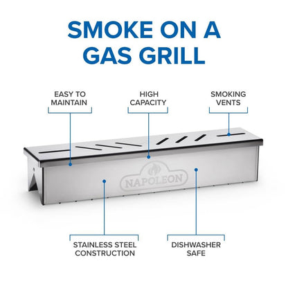 Napoleon Stainless Steel Smoker Box 67013 Add Smoky Flavor to BBQ, Easily Turn Gas Grill Into Smoker, Add Wood Chips or Chunks to Smoke Food on Barbecue Napoleon