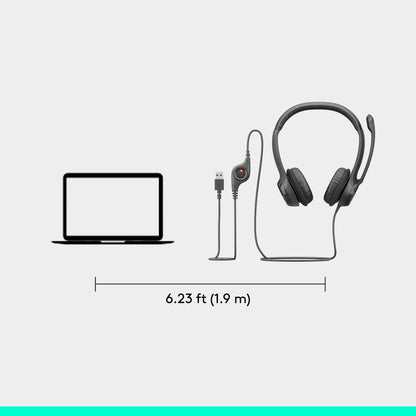 Logitech H390 Wired Headset for PC/Laptop, Stereo Headphones with Noise Cancelling Microphone, USB-A, in-Line Controls, Works with Chromebook - Black, 1 Pack - Available at All In One Marketplace Canada