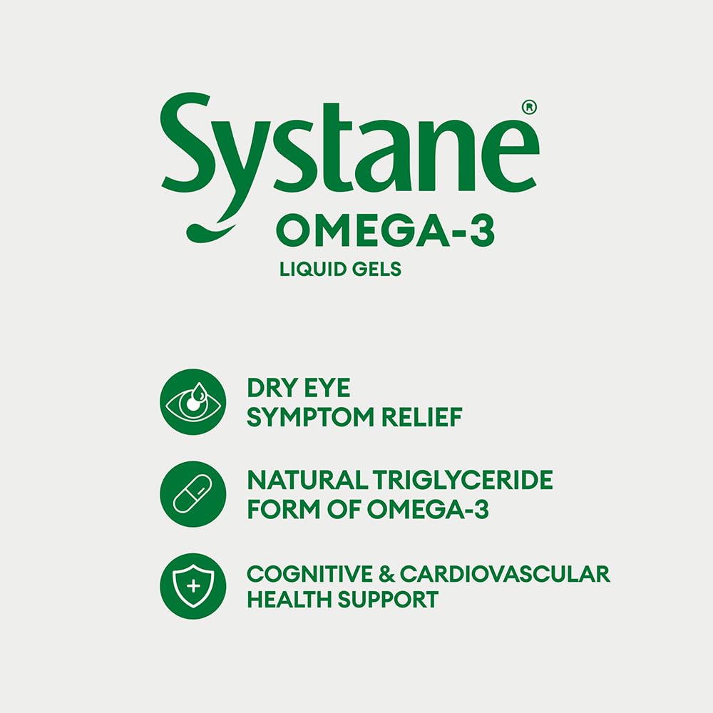 Systane Omega-3 Supplement for Dry Eyes, Eye Supplement for Adults, Tear Film Support, Tear film Support, Ocular Supplement for Dry Eyes - 60 Liquid Gels - Available at All In One Marketplace Canada