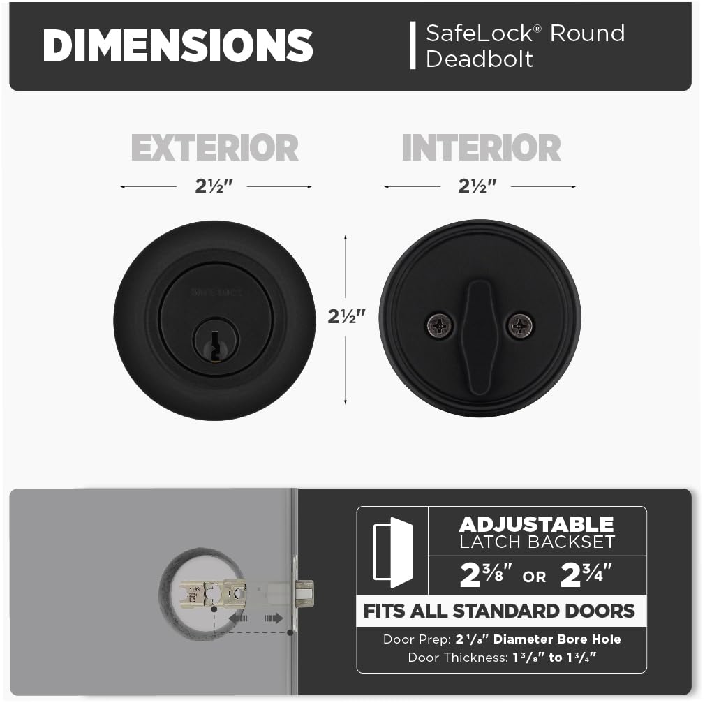 Weiser Safelock Matte Black Round Deadbolt Lock, ANSI/BHMA Grade 3 Certified Front Door Lock, Exterior Door Lock with Key, Traditional Door Locks for Entry Door 🍁 All In One Marketplace Canada