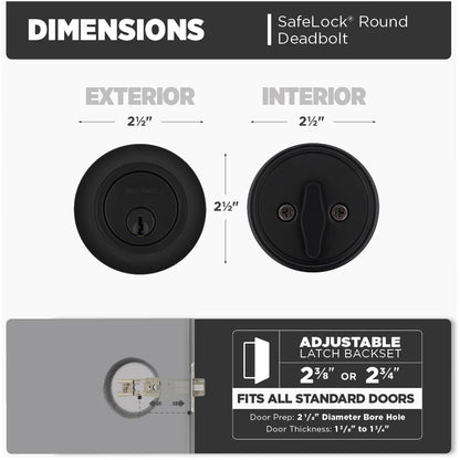Weiser Safelock Matte Black Round Deadbolt Lock, ANSI/BHMA Grade 3 Certified Front Door Lock, Exterior Door Lock with Key, Traditional Door Locks for Entry Door 🍁 All In One Marketplace Canada