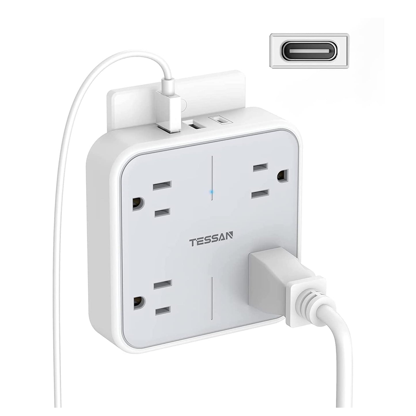 Wall Outlet Extender, TESSAN 4 Multi Plug Outlet Splitter with 1 USB C and 2 USB A Charging Ports, Multiple Plug Extension Block with Surge Protector for Home, Kitchen, Office, Dorm, Gray - Available at All In One Marketplace Canada