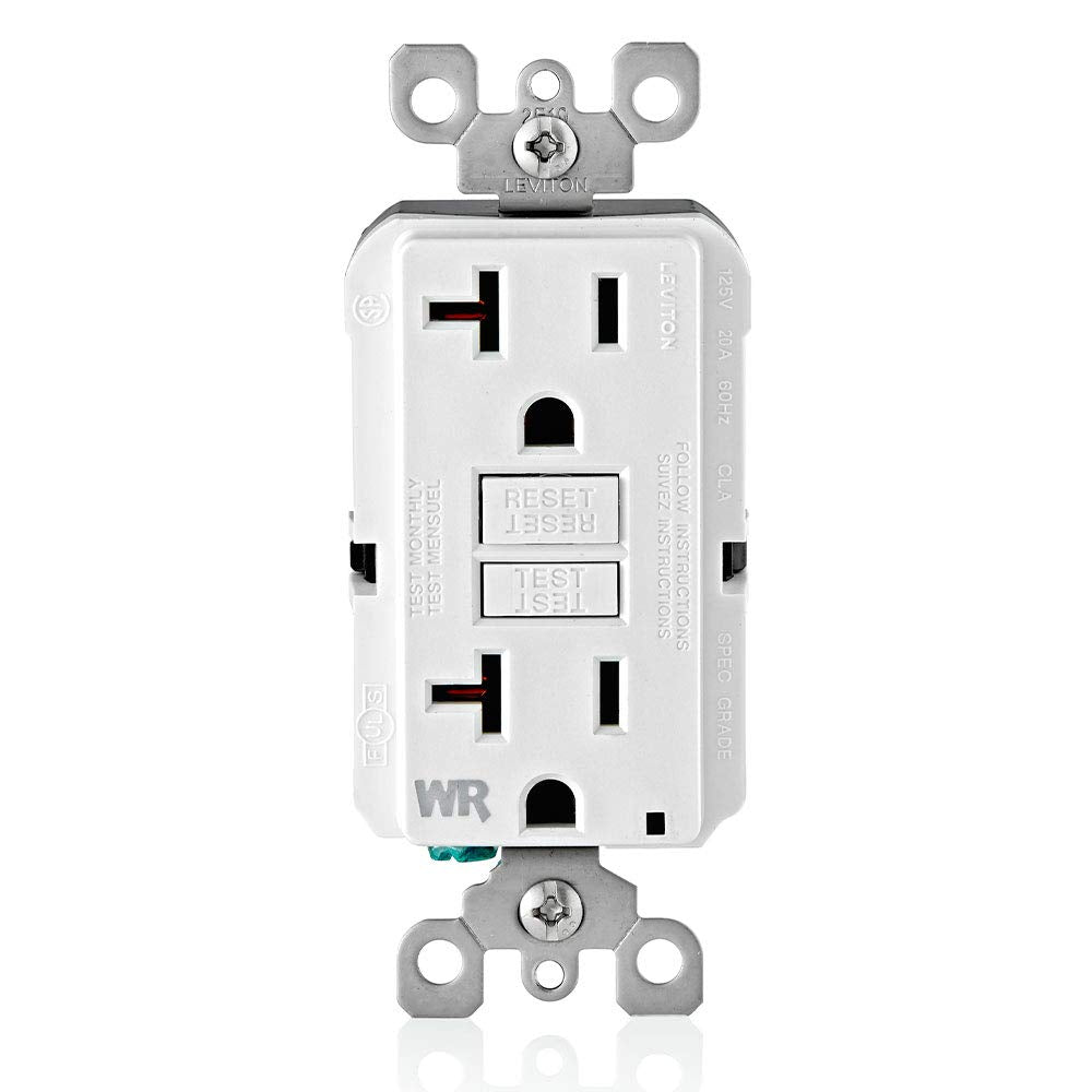 Leviton GFCI Weather-Resistant Receptacle, 20 Amp 125 Volt, Non Tamper-Resistant, GFWR2-W, White
